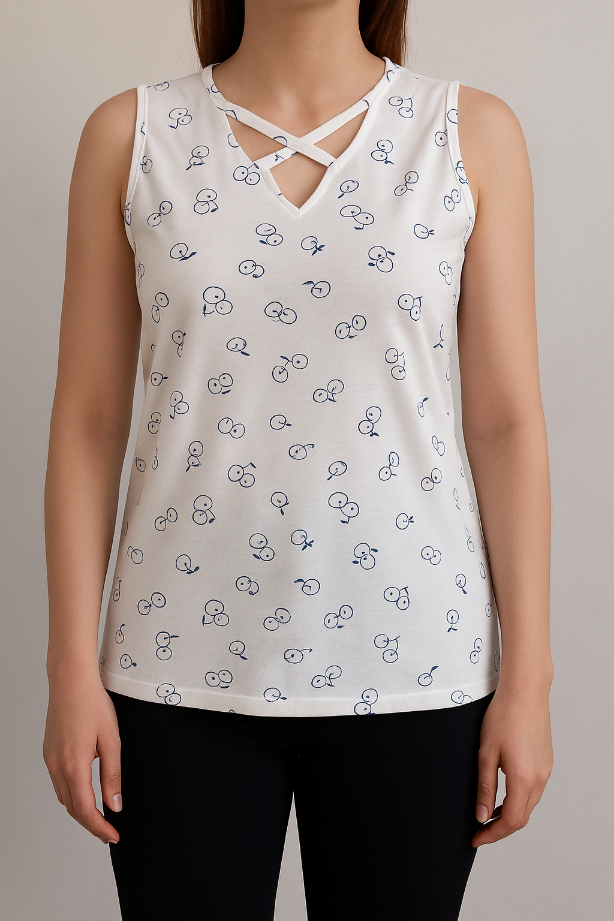 تاپ زنانه راحتی  نخ و پنبه یقه کوبایی برند برمودا